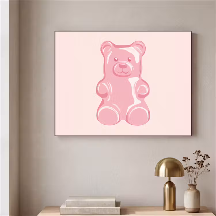 Beer - Roze - Snoep Textielframe zwart klein -sfeer2