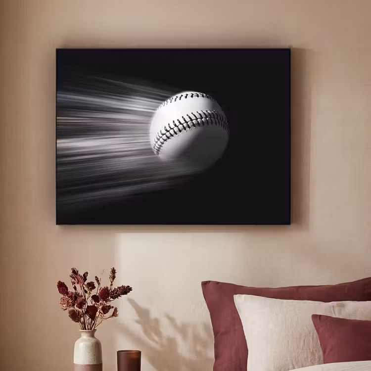 Honkbal - Wit - Vliegt Textielframe zwart klein -sfeer1