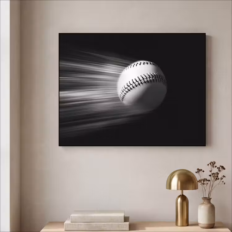 Honkbal - Wit - Vliegt Textielframe zwart klein -sfeer2