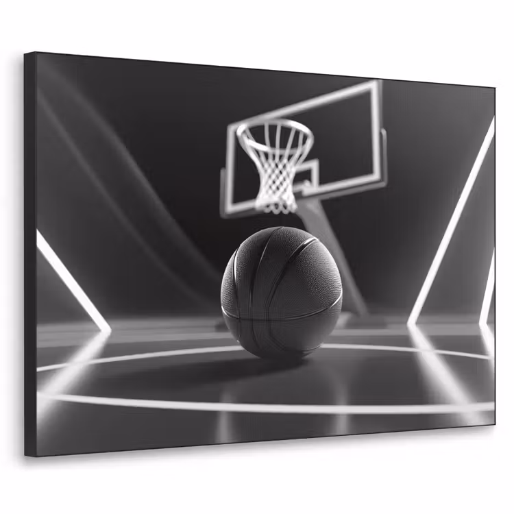 Basketbal - Basketbalveld - Lichtlijnen Textielframe zwart klein -3d