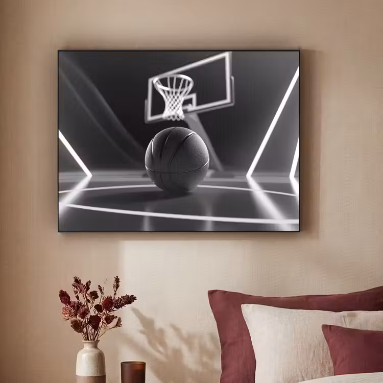 Basketbal - Basketbalveld - Lichtlijnen Textielframe zwart klein -sfeer1