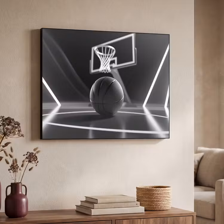Basketbal - Basketbalveld - Lichtlijnen Textielframe zwart klein -sfeer3