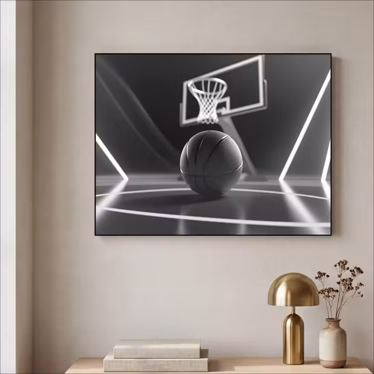 Basketbal - Basketbalveld - Lichtlijnen Textielframe zwart klein -sfeer2