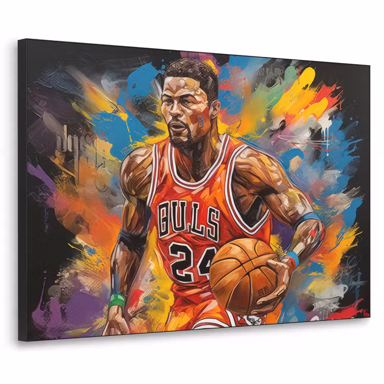 Basketbal - Verf - Kleuren - Rood Textielframe zwart klein -3d