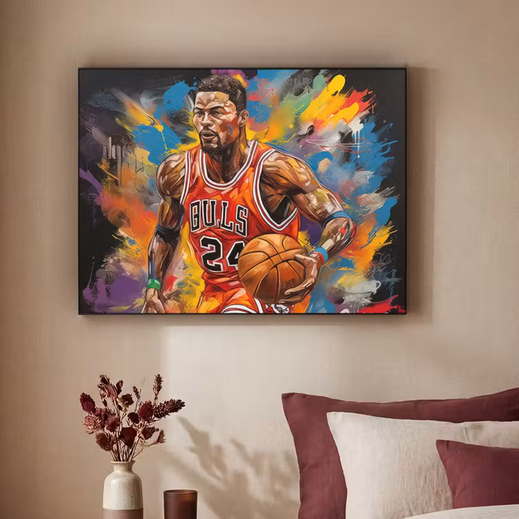 Basketbal - Verf - Kleuren - Rood Textielframe zwart klein -sfeer1