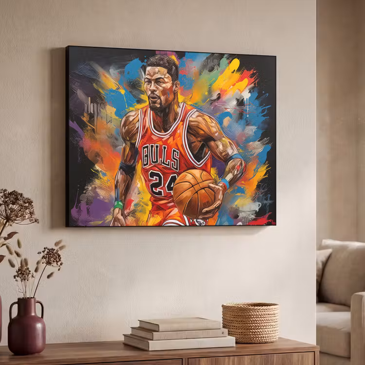 Basketbal - Verf - Kleuren - Rood Textielframe zwart klein -sfeer3