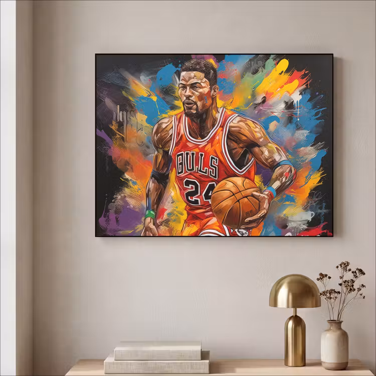 Basketbal - Verf - Kleuren - Rood Textielframe zwart klein -sfeer2