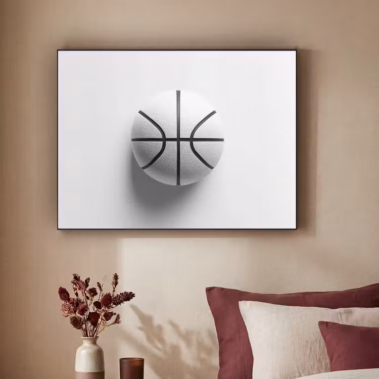 Basketbal - Wit - Schaduw - Lijnen Textielframe - compleet frame klein -sfeer1