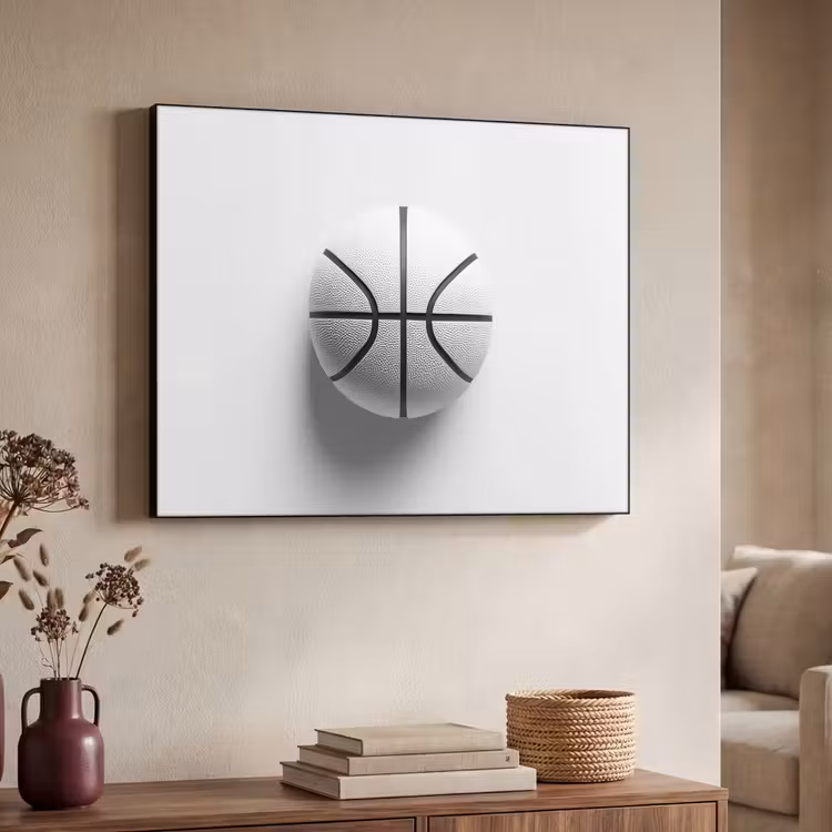 Basketbal - Wit - Schaduw - Lijnen Textielframe - compleet frame klein -sfeer3