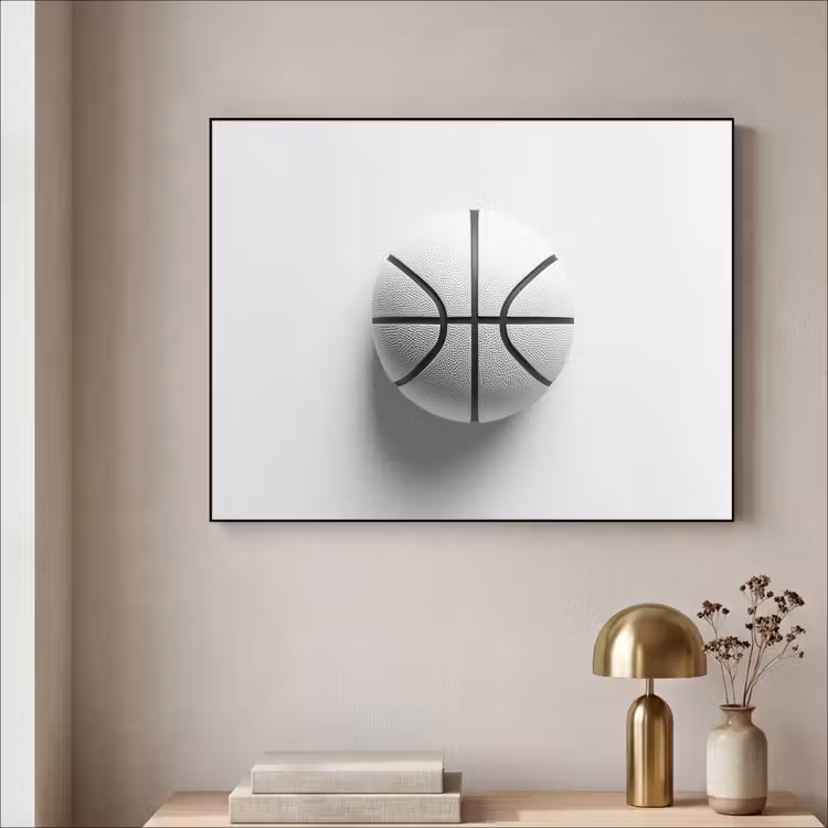 Basketbal - Wit - Schaduw - Lijnen Textielframe - compleet frame klein -sfeer2