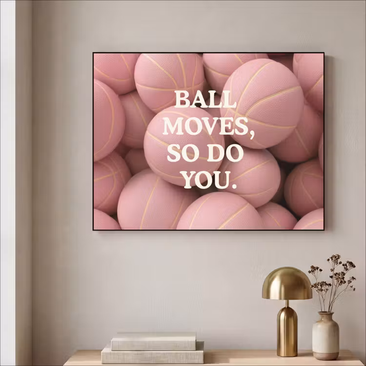 Basketballen - Roze - Quote - Sportief Textielframe - compleet frame klein -sfeer2