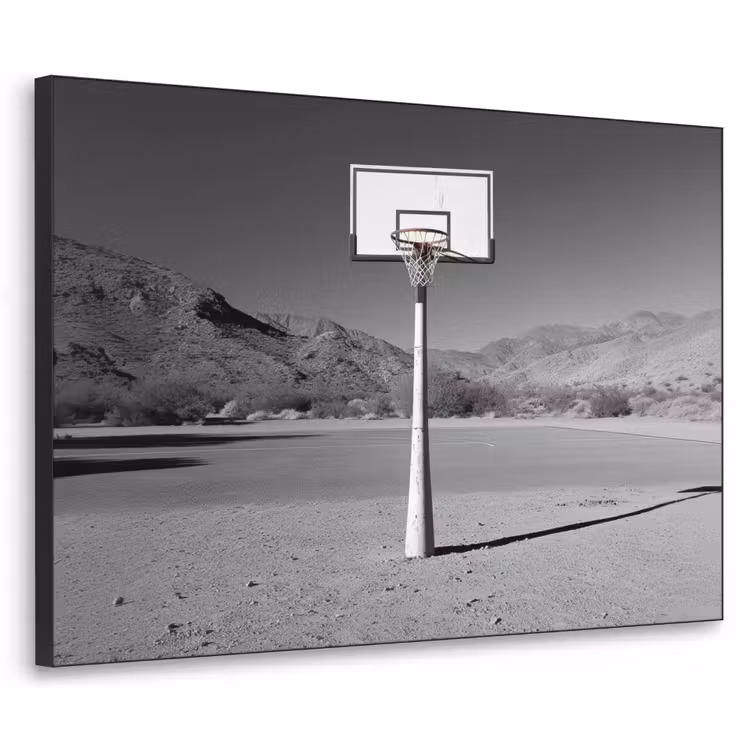 Basketbalpaal - Landschap - Zand - Wit Textielframe - compleet frame klein -3d