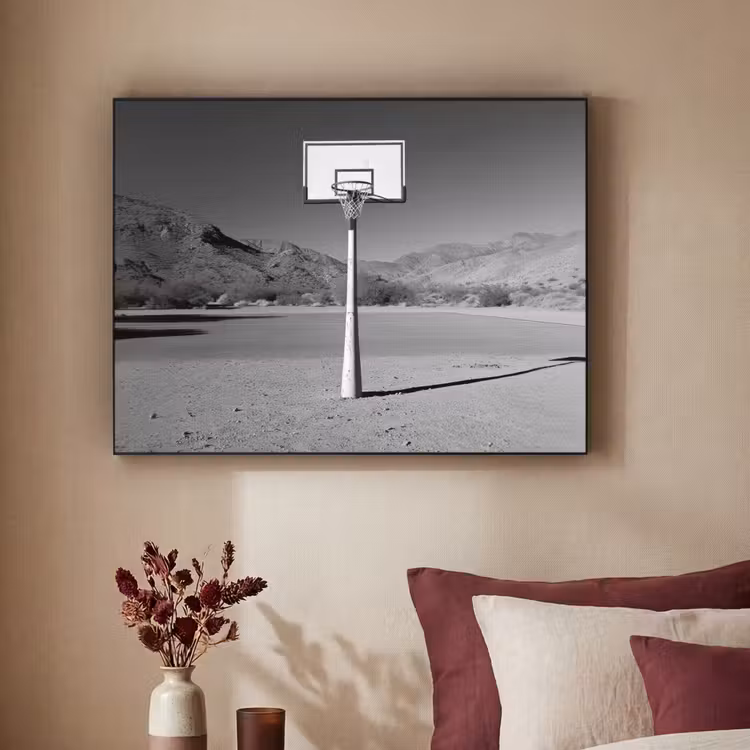 Basketbalpaal - Landschap - Zand - Wit Textielframe zwart klein -sfeer1