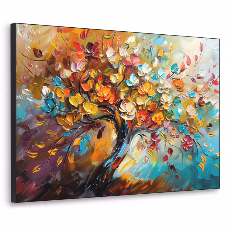 Boom - Abstract - Kleurrijk - Bloemen Textielframe - compleet frame klein -3d