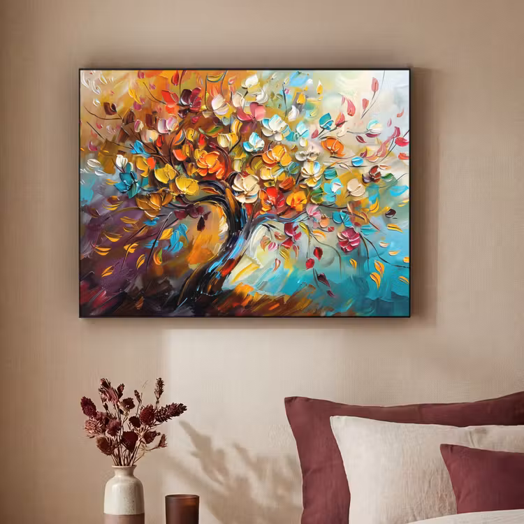 Boom - Abstract - Kleurrijk - Bloemen Textielframe - compleet frame klein -sfeer1