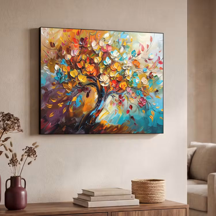 Boom - Abstract - Kleurrijk - Bloemen Textielframe - compleet frame klein -sfeer3
