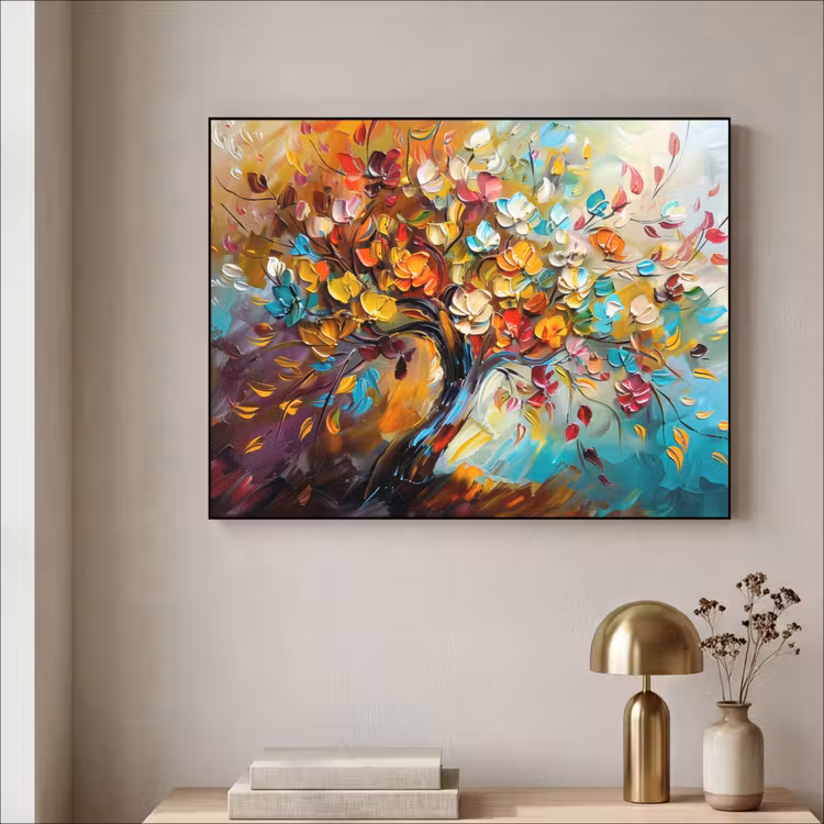 Boom - Abstract - Kleurrijk - Bloemen Textielframe - compleet frame klein -sfeer2