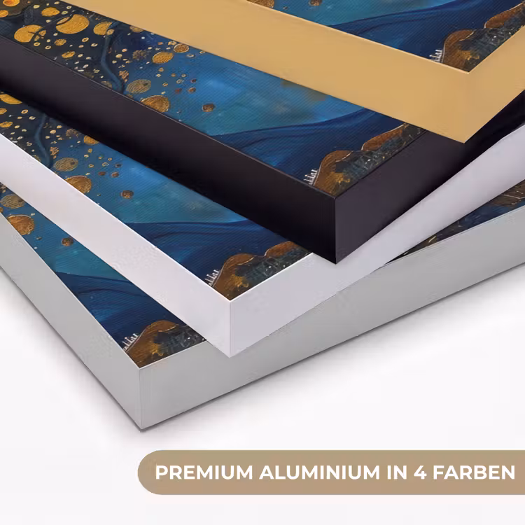 Boom - Levensboom - Blauw - Goud Textielframe zwart klein -USP_kleurenDE