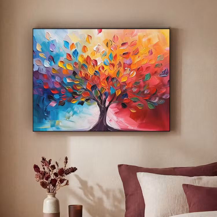 Boom - Levensboom - Kleurrijk - Abstract Textielframe - compleet frame klein -sfeer1