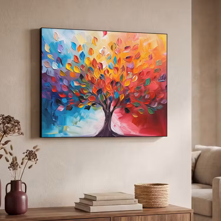 Boom - Levensboom - Kleurrijk - Abstract Textielframe - compleet frame klein -sfeer3