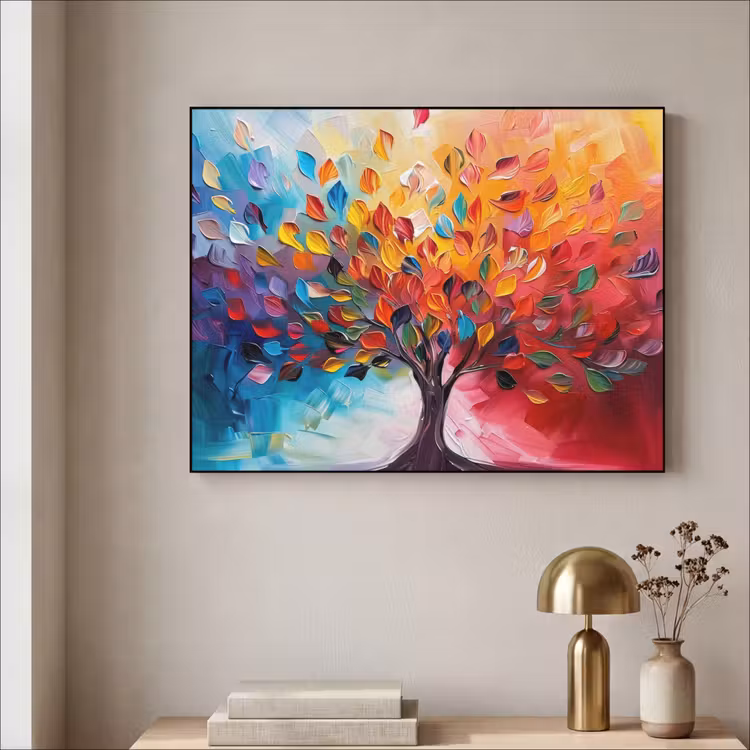 Boom - Levensboom - Kleurrijk - Abstract Textielframe - compleet frame klein -sfeer2
