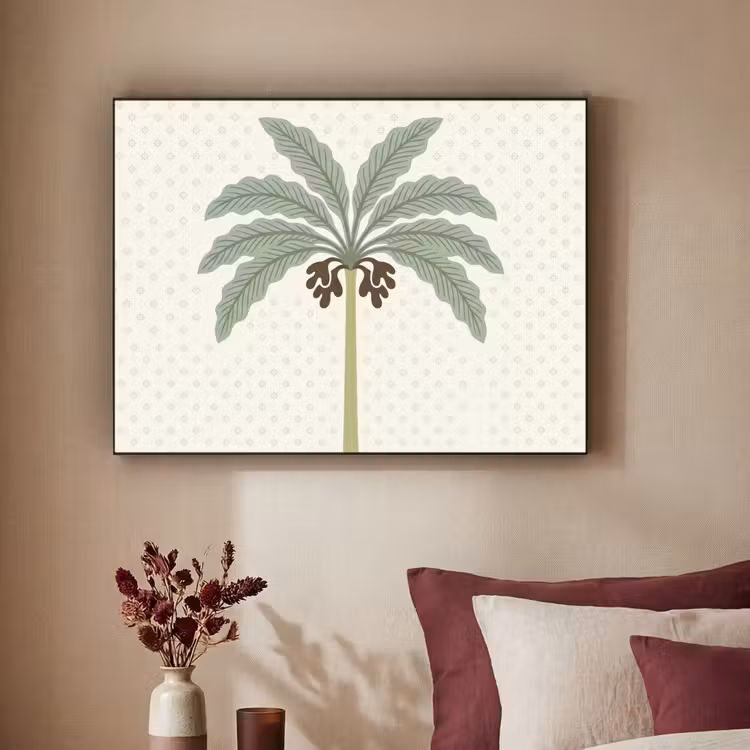 Boom - Bladeren - Groen - Decoratief - Beige Textielframe zwart klein -sfeer1