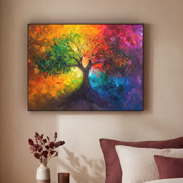 Boom - Kleurrijk - Modern - Abstract Textielframe zwart klein -sfeer1