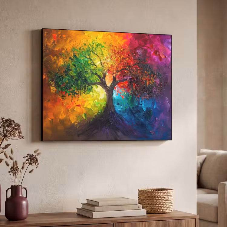 Boom - Kleurrijk - Modern - Abstract Textielframe zwart klein -sfeer3