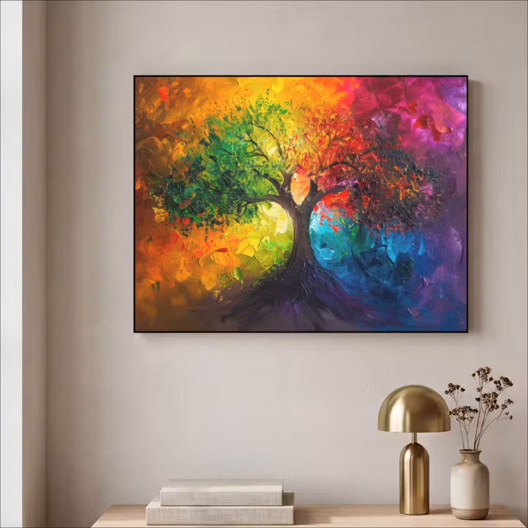 Boom - Kleurrijk - Modern - Abstract Textielframe - compleet frame klein -sfeer2