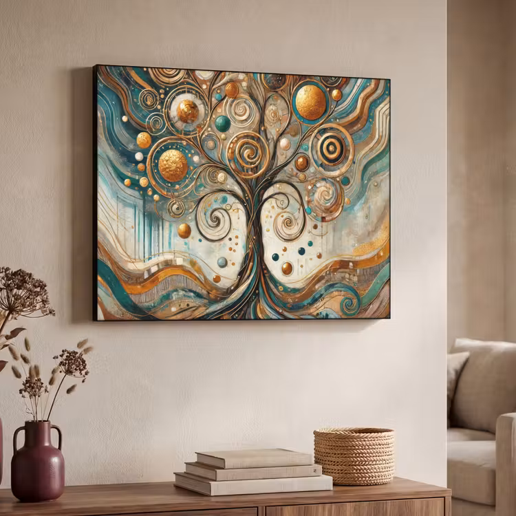 Levensboom - Boom - Abstract - Modern Textielframe zwart klein -sfeer3