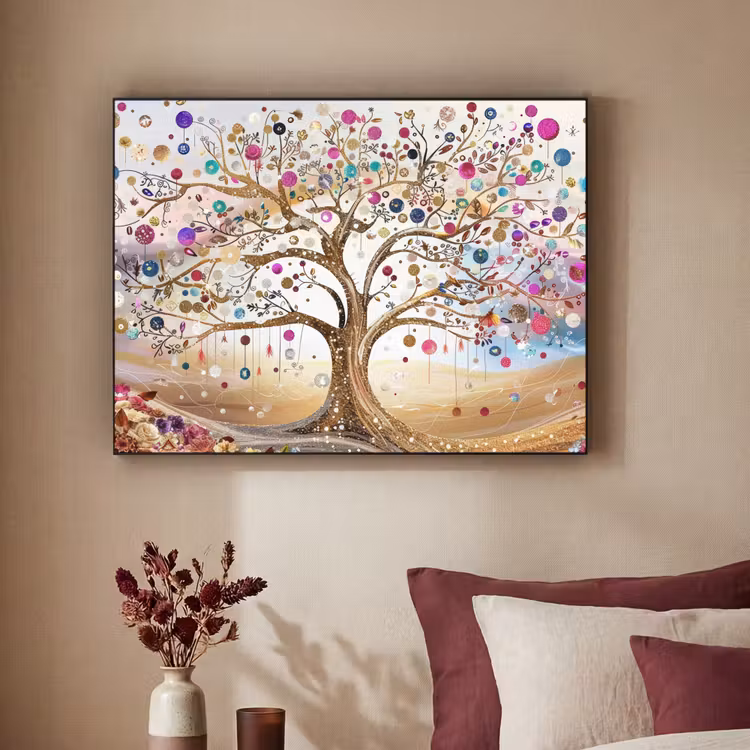 Levensboom - Goud - Kleurrijk - Abstract - Aesthetic Textielframe zwart klein -sfeer1