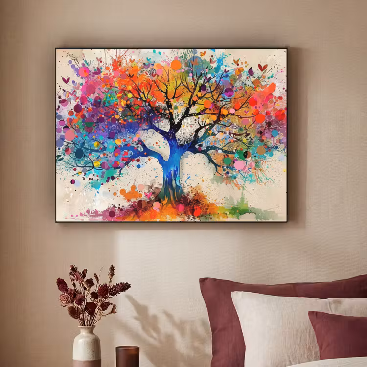 Levensboom - Natuur - Kleurrijk - Boom Textielframe zwart klein -sfeer1