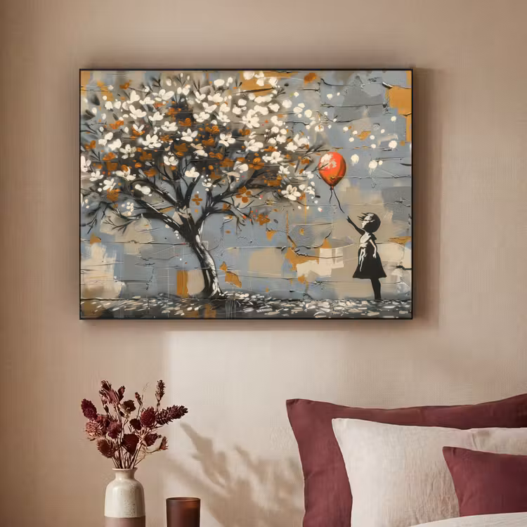Boom - Graffiti - Banksy Style - Balloon Girl Textielframe zwart klein -sfeer1