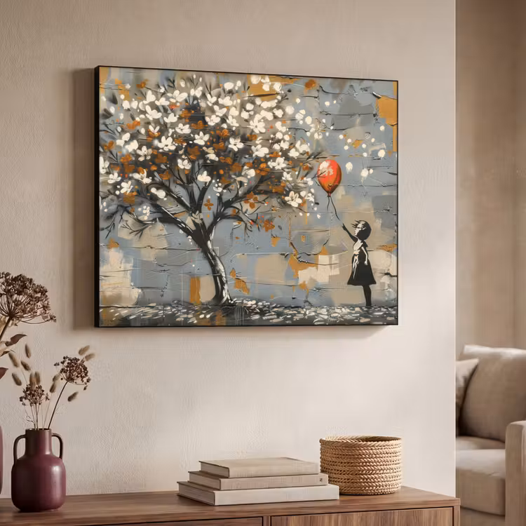 Boom - Graffiti - Banksy Style - Balloon Girl Textielframe - compleet frame klein -sfeer3