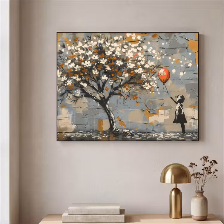Boom - Graffiti - Banksy Style - Balloon Girl Textielframe - compleet frame klein -sfeer2