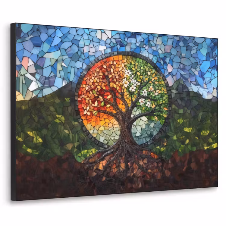 Boom - Seizoenen - Mozaïek - Bergen Textielframe zwart klein -3d