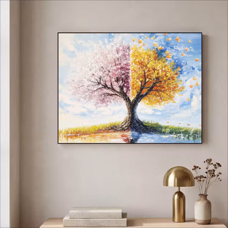 Boom - Kunst - Seizoenen - Lente - Herfst Textielframe - compleet frame klein -sfeer2