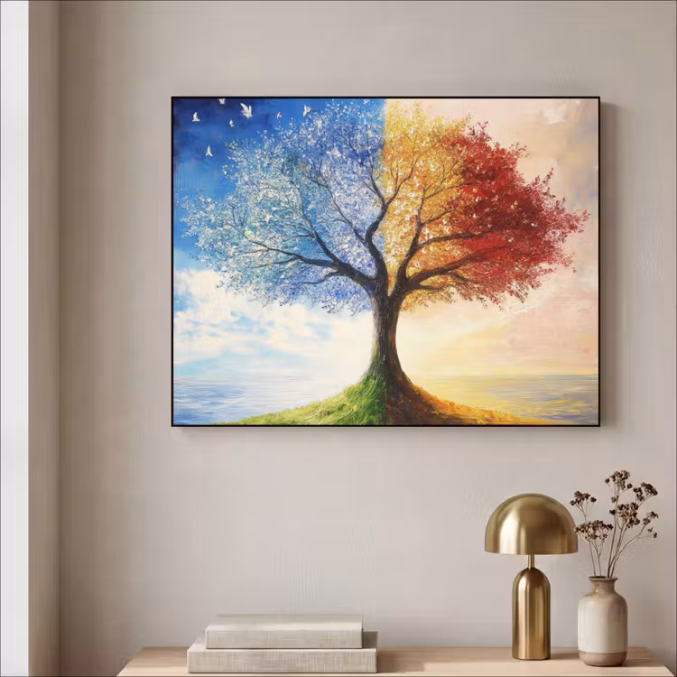 Boom - Kunst - Seizoenen - Herfst Textielframe zwart klein -sfeer2