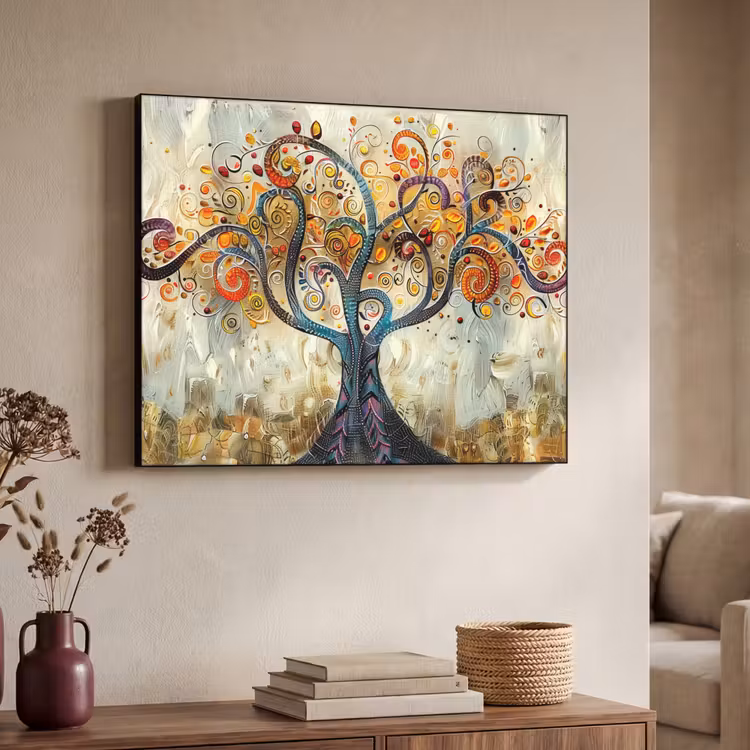 Boom - Kunst - Modern - Natuur Textielframe zwart klein -sfeer3