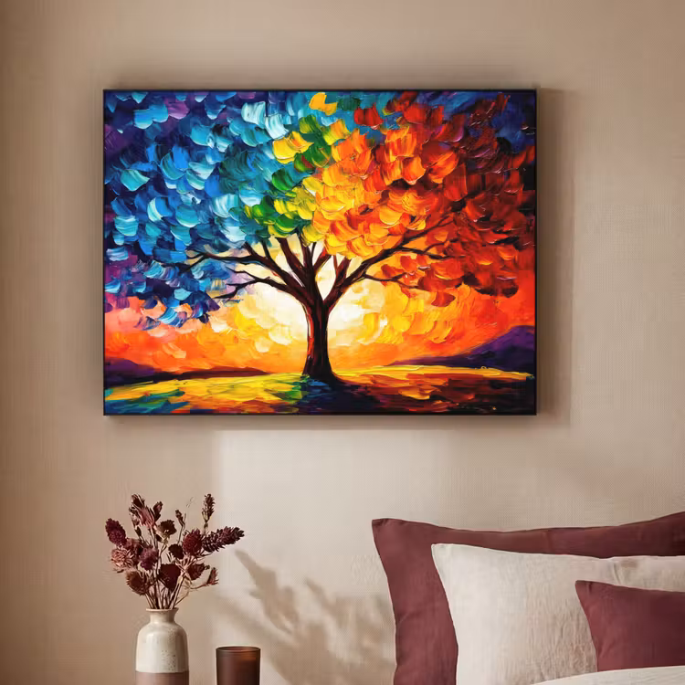 Boom - Kunst - Natuur - Zonsondergang Textielframe - compleet frame klein -sfeer1