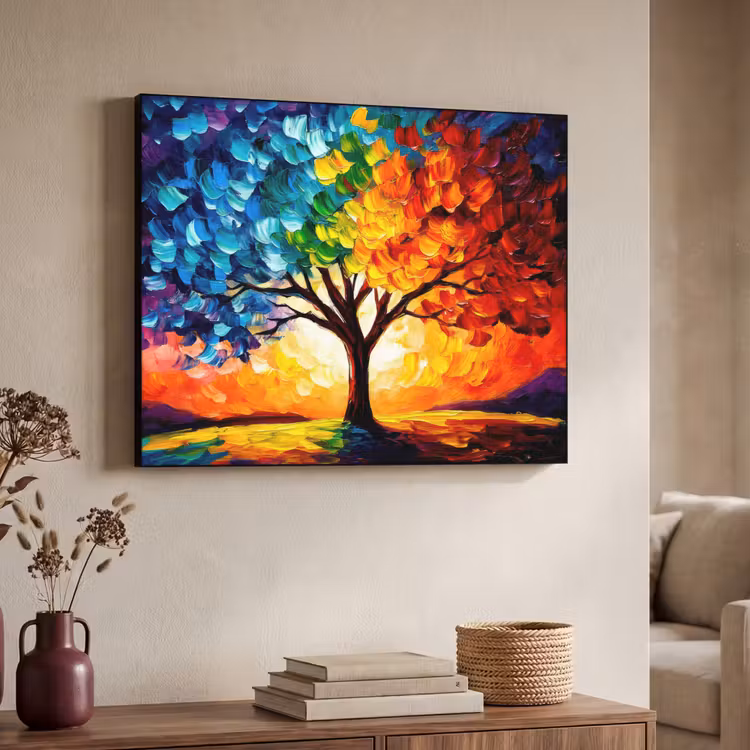 Boom - Kunst - Natuur - Zonsondergang Textielframe zwart klein -sfeer3
