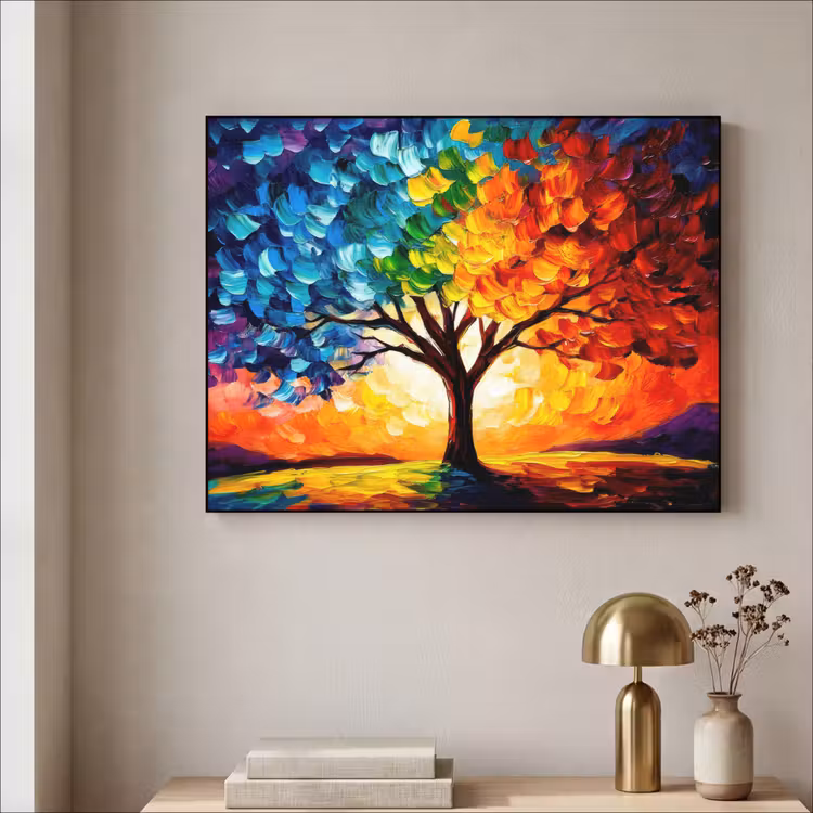 Boom - Kunst - Natuur - Zonsondergang Textielframe zwart klein -sfeer2