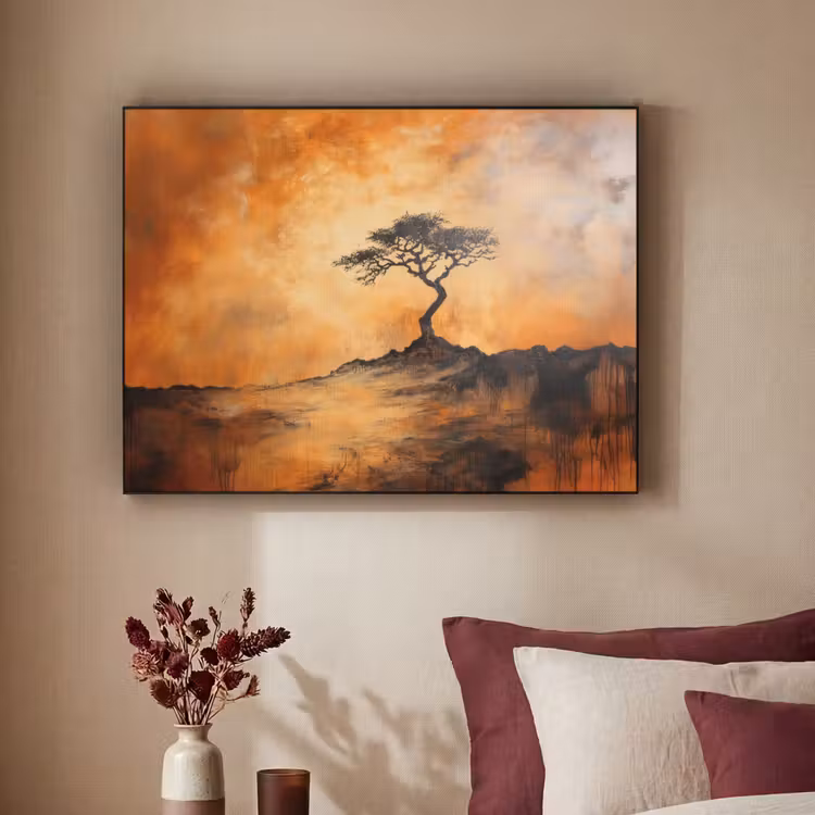 Boom - Landschap - Oranje Textielframe - compleet frame klein -sfeer1