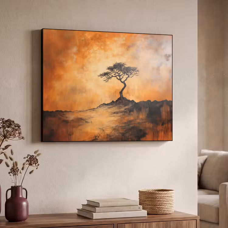 Boom - Landschap - Oranje Textielframe - compleet frame klein -sfeer3