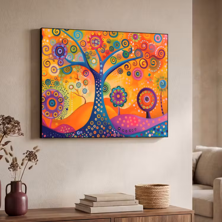 Boom - Levensboom - Abstract - Kleurrijk Textielframe - compleet frame klein -sfeer3