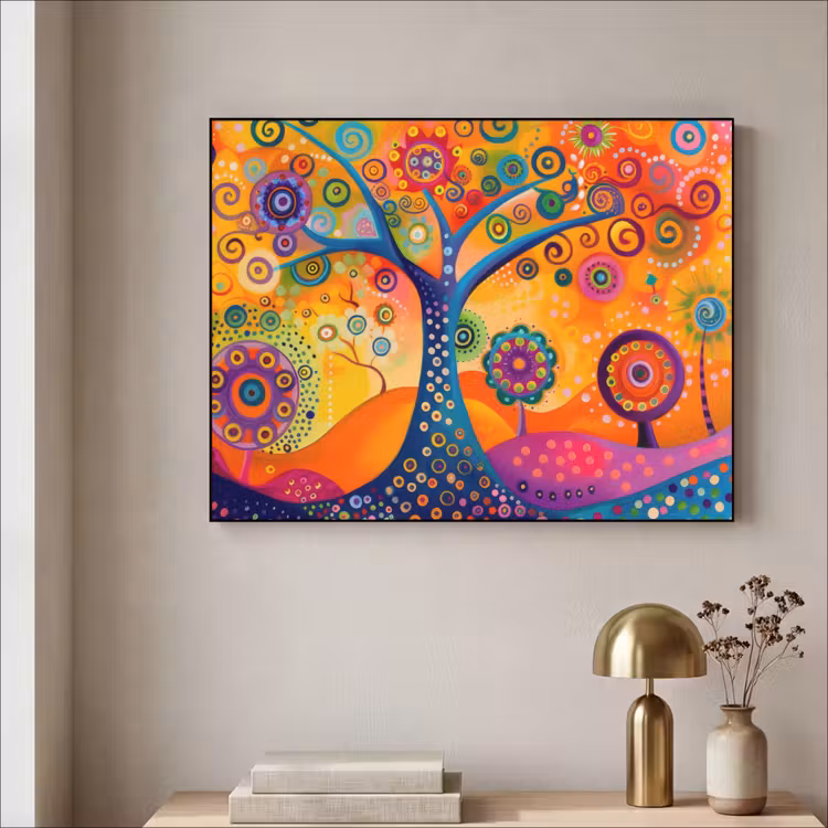 Boom - Levensboom - Abstract - Kleurrijk Textielframe - compleet frame klein -sfeer2