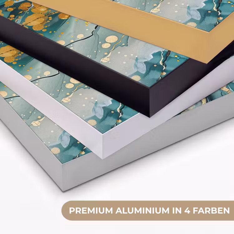 Boom - Modern - Verflook - Turquoise - Goud Textielframe zwart klein -USP_kleurenDE
