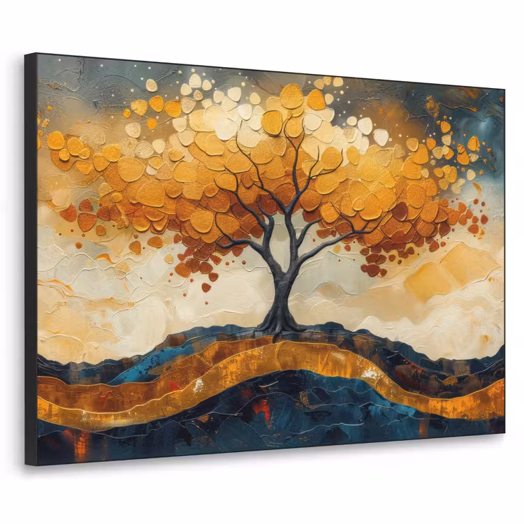 Boom - Natuur - Goud - Modern Textielframe zwart klein -3d