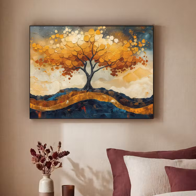 Boom - Natuur - Goud - Modern Textielframe zwart klein -sfeer1