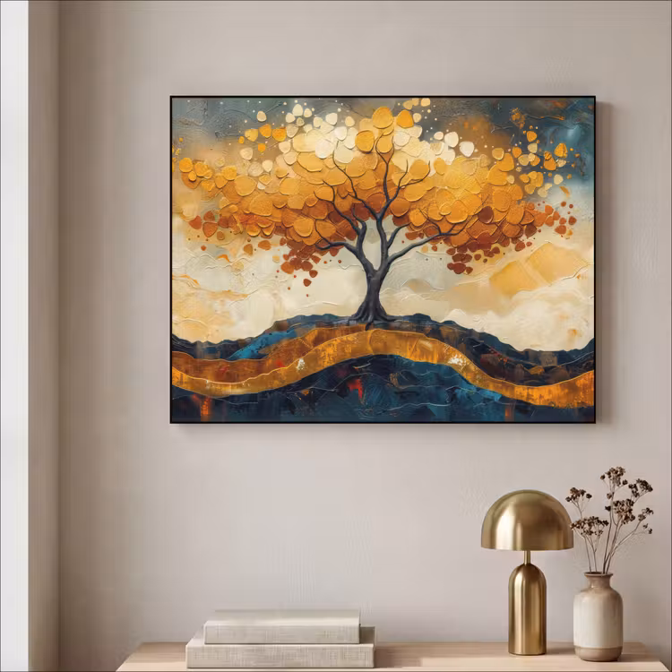 Boom - Natuur - Goud - Modern Textielframe zwart klein -sfeer2